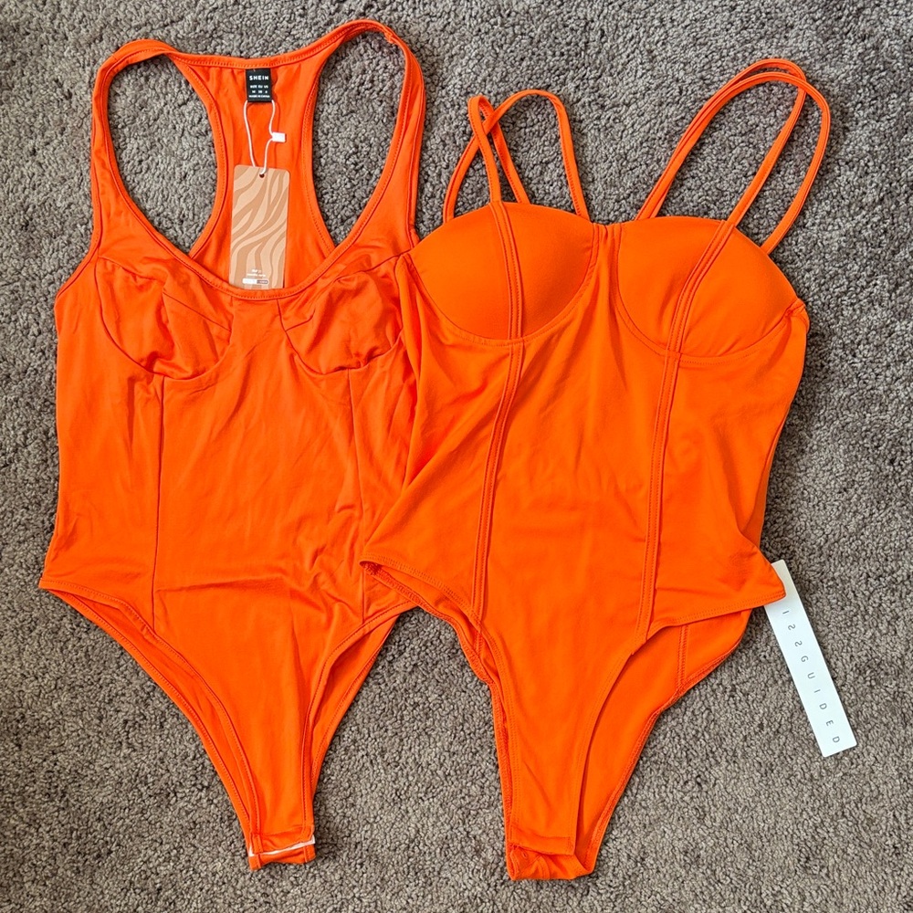 Orange Double Pack Bodysuits with Molded Cups